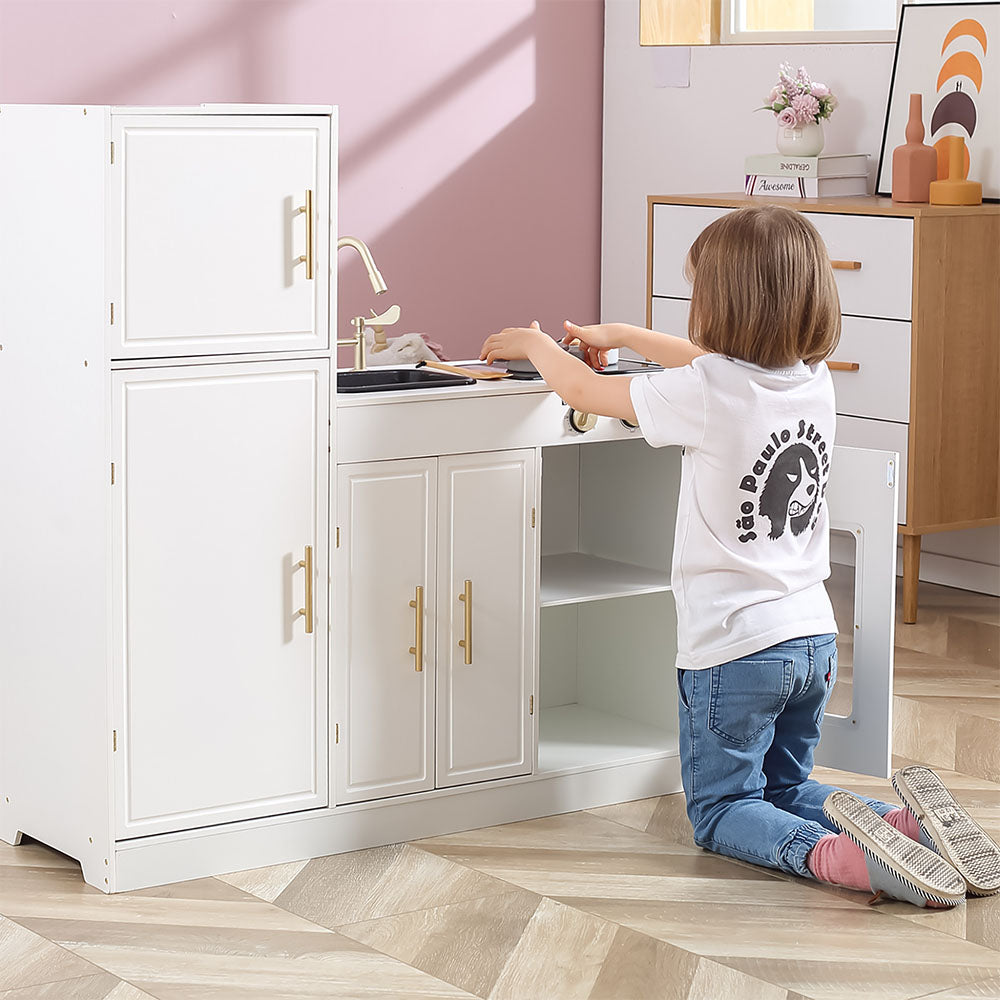 Classic White Modern Kitchen with Light & Sound | Kids Pretend Play Kitchen Set