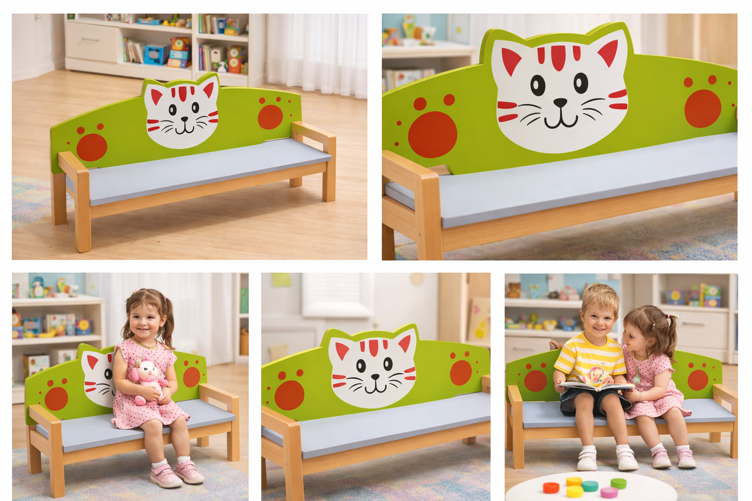 Kids Animal Shape Wooden Bench | Cute Cushioned Bench for Toddlers
