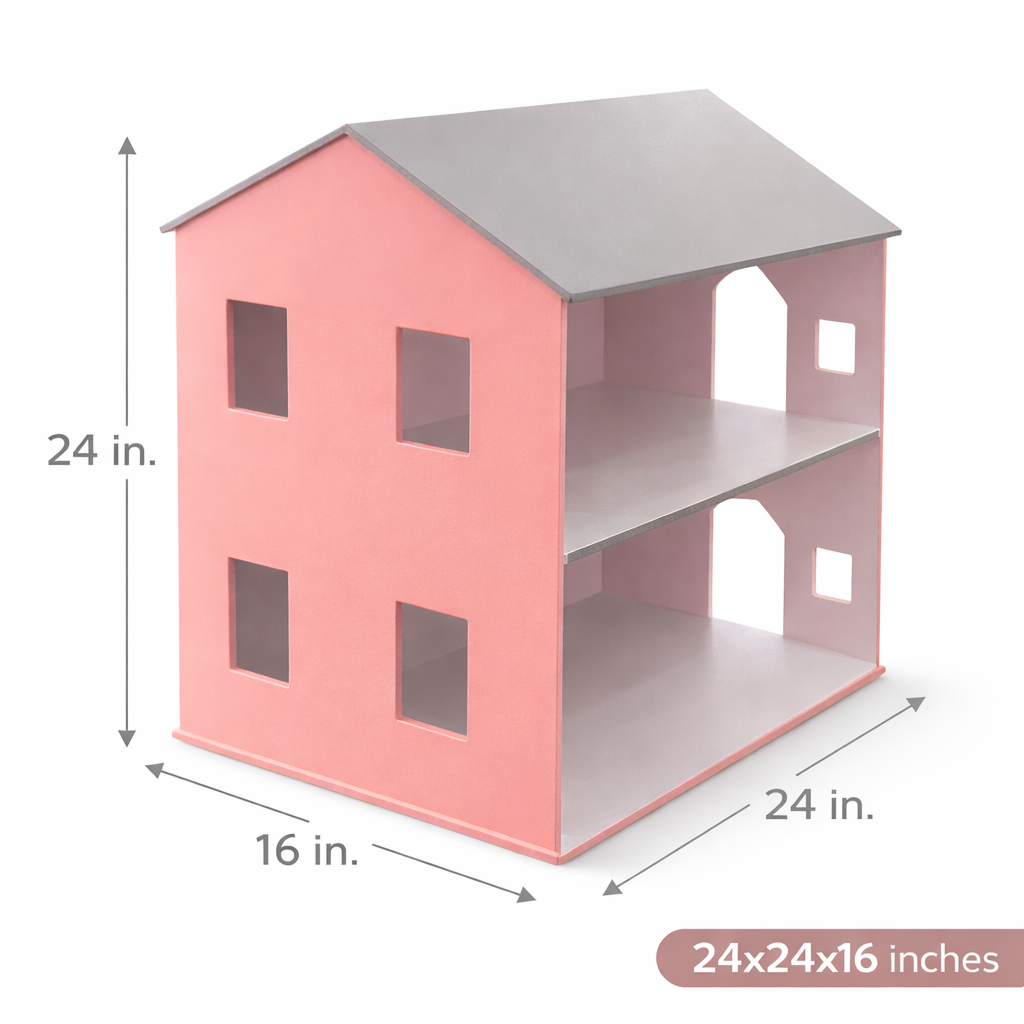 Pink Dream Wooden Dollhouse | Two Story Wooden Play House for Girls