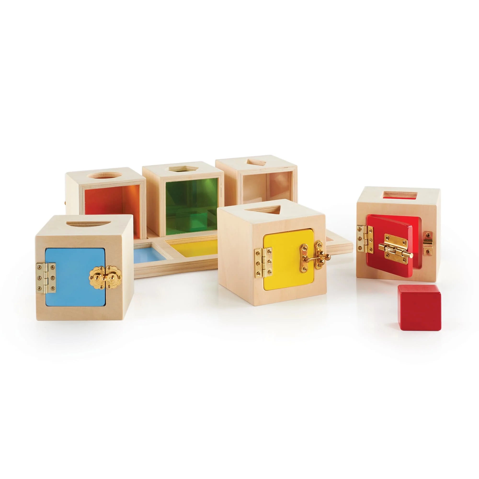 Shape Box Latches Set of 6 | Wooden Montessori Shape Sorting Learning Toy for Kids