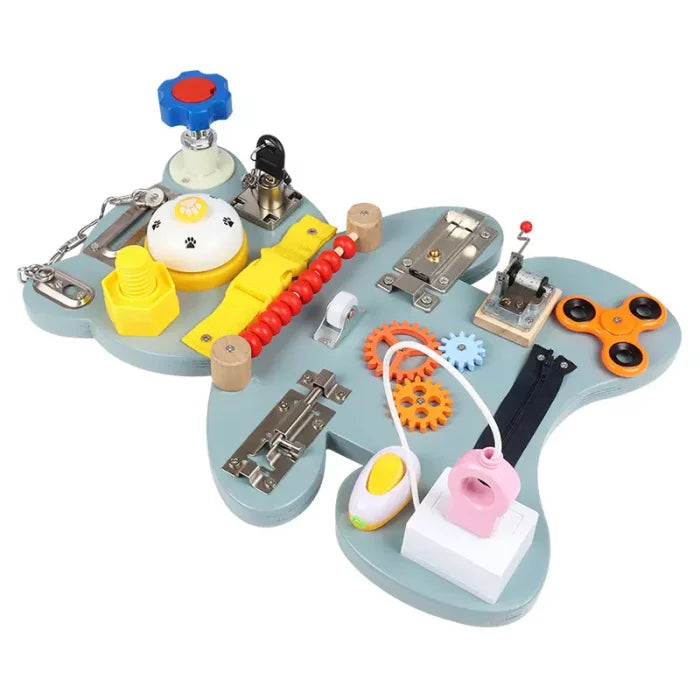 Montessori Bear Busy Activity Board | Wooden Sensory Learning Toy for Kids