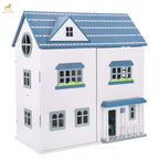 American Themed Wooden Doll House | Kids Multi-Level Dollhouse Playset with Accessories