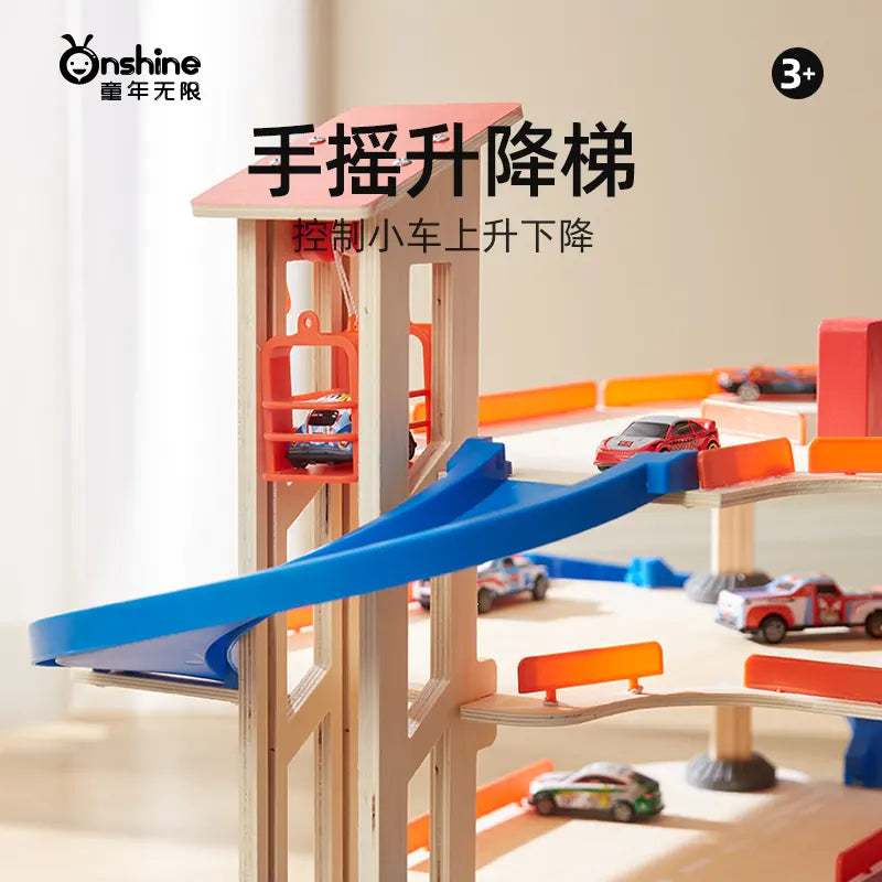 Wooden Parking Garage Onshine | 4-Story Car Parking Playset for Kids 3+