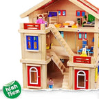 Happy Family Doll House Set | Wooden Dollhouse with Furniture & Accessories for Kids