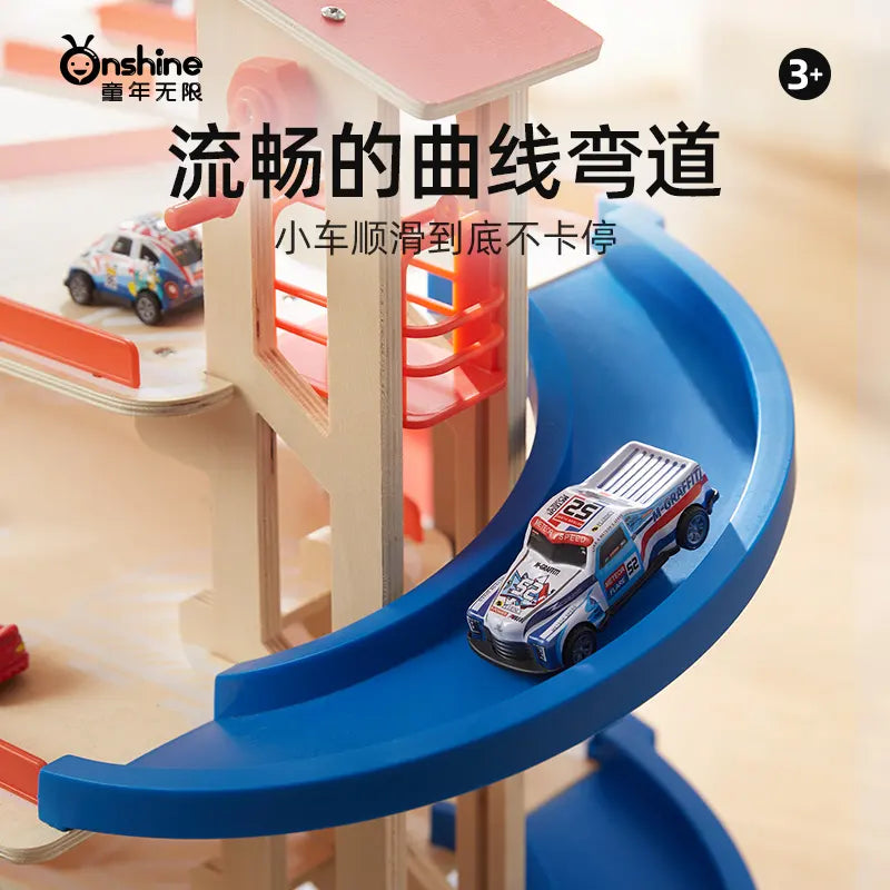 Wooden Parking Garage Onshine | 4-Story Car Parking Playset for Kids 3+
