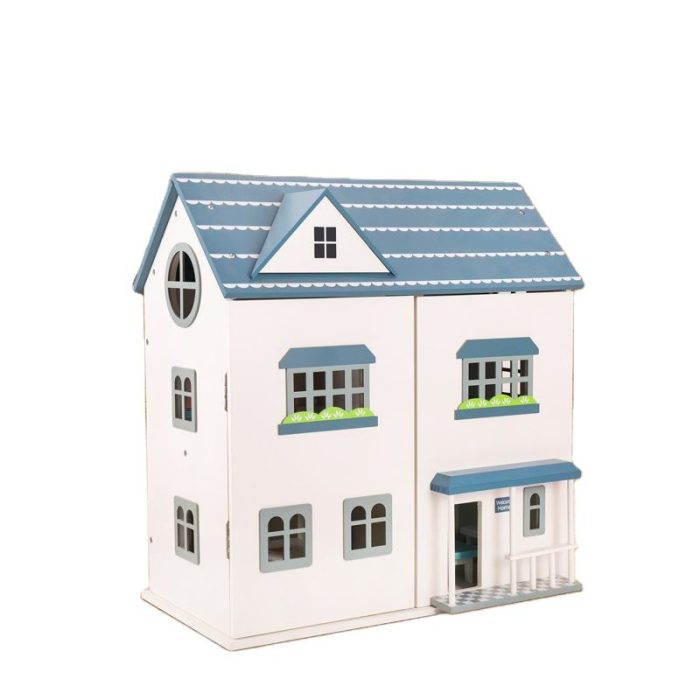 American Themed Wooden Doll House | Kids Multi-Level Dollhouse Playset with Accessories