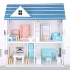 American Themed Wooden Doll House | Kids Multi-Level Dollhouse Playset with Accessories