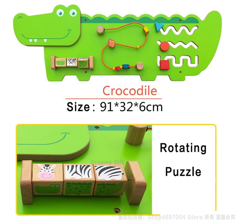 Alligator Activity Wall Toy | Kids Wooden Wall Panel Learning Toy 12M+