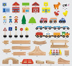 Wooden Train Track 90 Pieces | City & Farm Railway Play Set for Kids