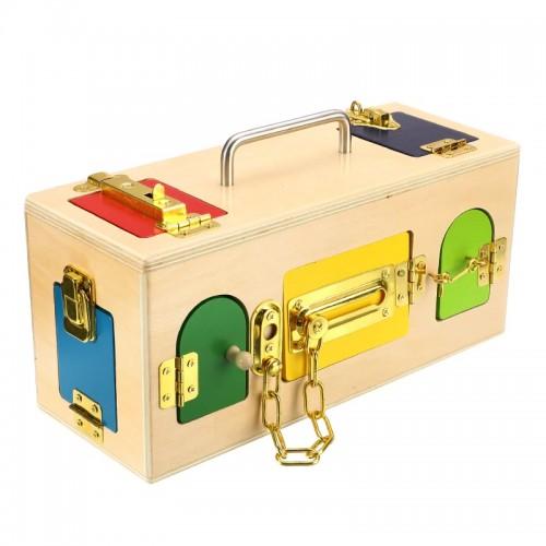 Wooden Lock Activity Box | Montessori Fine Motor Skills Latch Learning Toy (Ages 2+)