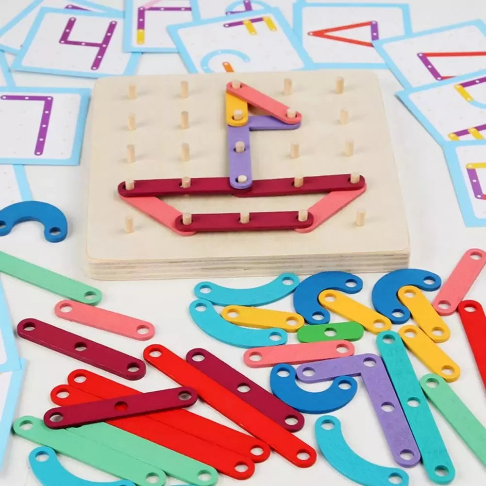 Montessori Nail Board Wooden Puzzle | 40 Sticks & 20 Cards Educational Learning Toy for Kids