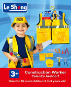 Construction Worker Costume Set for Kids | Engineer Role Play Dress-Up Tool Kit