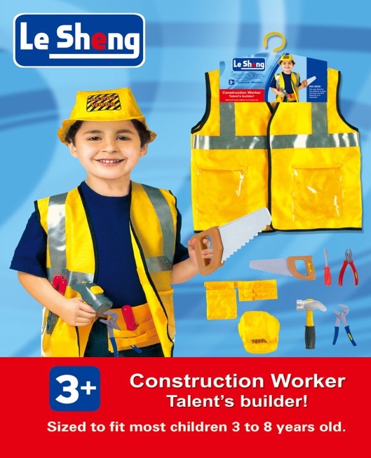 Construction Worker Costume Set for Kids | Engineer Role Play Dress-Up Tool Kit