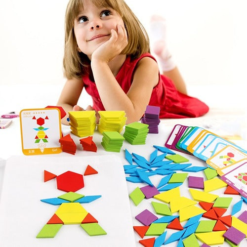Wooden Pattern Blocks 155 pcs | Kids Creative Shape & Symmetry Learning Toy