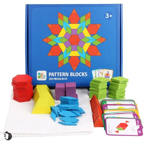 Wooden Pattern Blocks 155 pcs | Kids Creative Shape & Symmetry Learning Toy