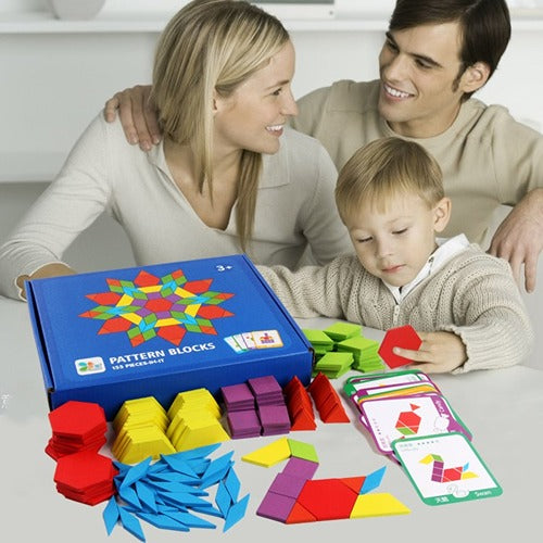 Wooden Pattern Blocks 155 pcs | Kids Creative Shape & Symmetry Learning Toy