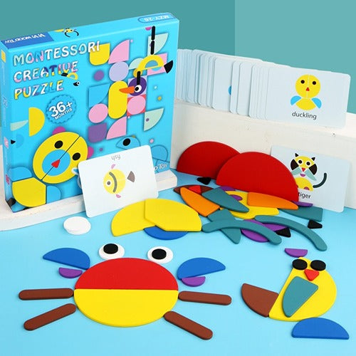 Montessori Creative Puzzle 50 Cards Set | Wooden Shape Learning Game for Kids 3–6