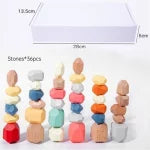 Wooden Balance Stone Blocks 36 Pcs | Beech Wood Stacking & Balance Toy Set