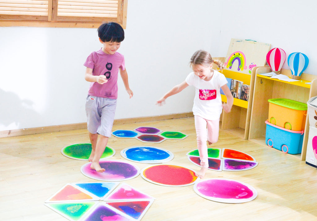 Pressure Sensitive Color Changing Liquid Floor Tiles 4 PCS Circle | Kids Sensory Gel Mats