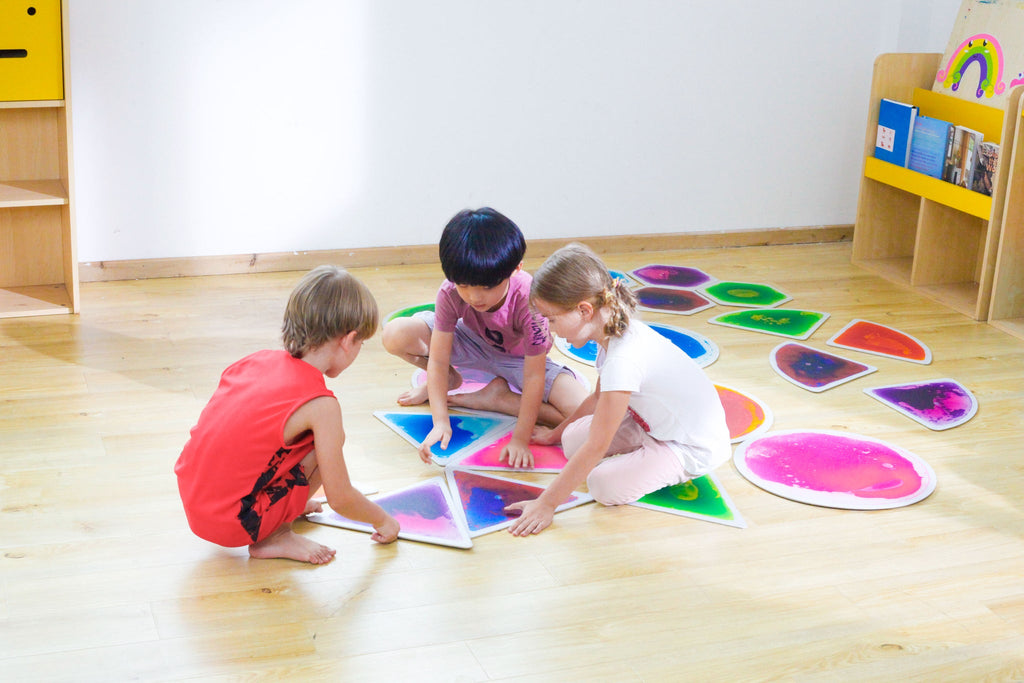 Pressure Sensitive Color Changing Liquid Floor Tiles 4 PCS Circle | Kids Sensory Gel Mats