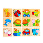 Block Puzzle 12 Pcs Set with Storage Shelf | Kids Wooden Jigsaw Learning Toy Age 3+