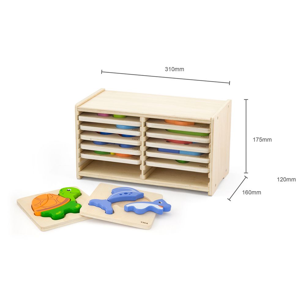 Block Puzzle 12 Pcs Set with Storage Shelf | Kids Wooden Jigsaw Learning Toy Age 3+