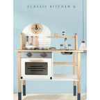 New Classic Wooden Play Kitchen | Kids Pretend Cooking Role Play Toy Set