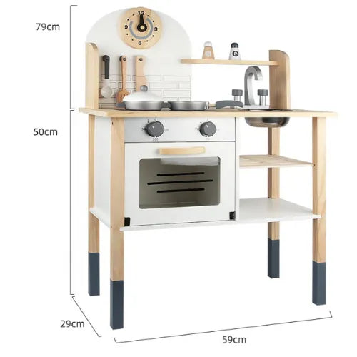 New Classic Wooden Play Kitchen | Kids Pretend Cooking Role Play Toy Set