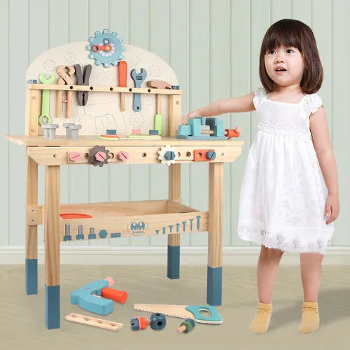 Tool Bench for Kids | Wooden Construction Workbench Pretend Play Toy Set