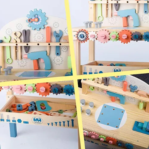 Tool Bench for Kids | Wooden Construction Workbench Pretend Play Toy Set