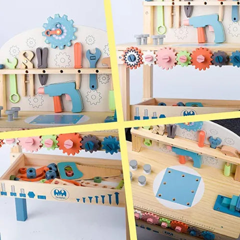 Tool Bench for Kids | Wooden Construction Workbench Pretend Play Toy Set