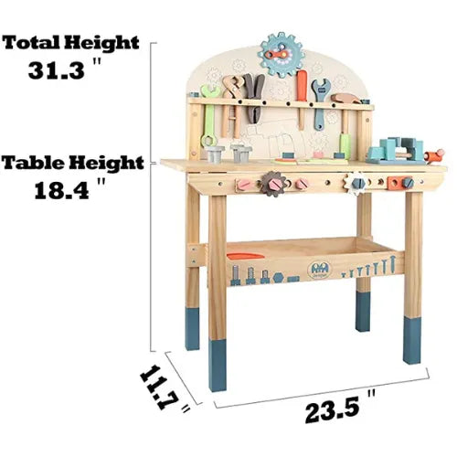 Tool Bench for Kids | Wooden Construction Workbench Pretend Play Toy Set