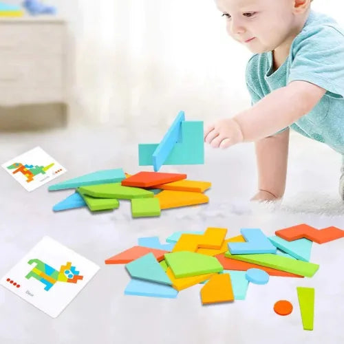 Block Buddies Wooden Shapes Set | Kids Pattern Building & Matching Toy