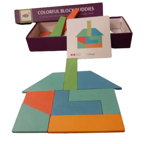 Block Buddies Wooden Shapes Set | Kids Pattern Building & Matching Toy