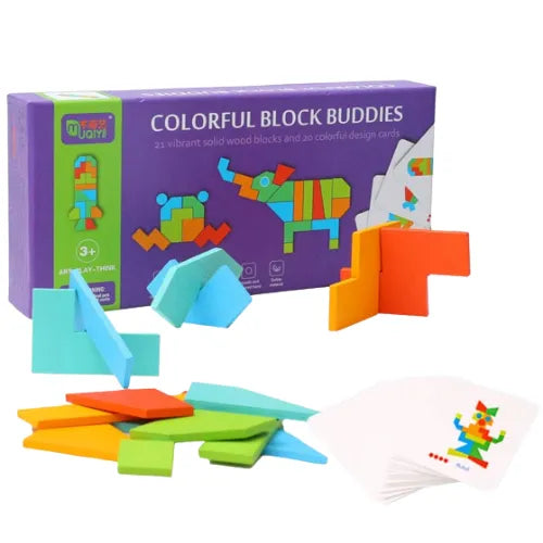 Block Buddies Wooden Shapes Set | Kids Pattern Building & Matching Toy