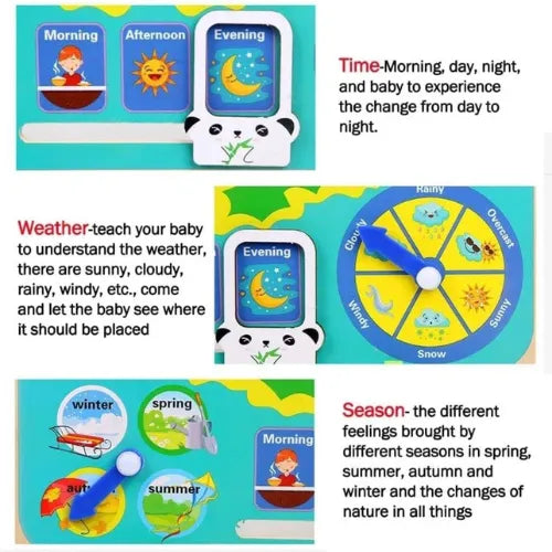 Multi Functional Wooden Calendar Clock | Kids Time Weather Learning Toy