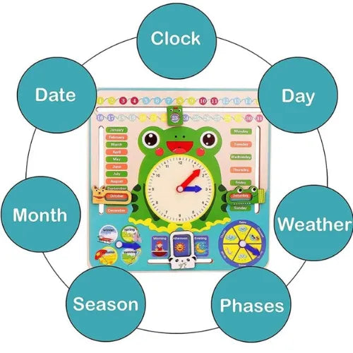 Multi Functional Wooden Calendar Clock | Kids Time Weather Learning Toy