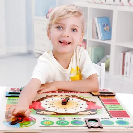 Wooden Calendar Weather Clock | Kids Educational Learning Time & Weather Toy