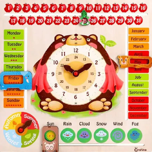 Wooden Calendar Weather Clock | Kids Educational Learning Time & Weather Toy