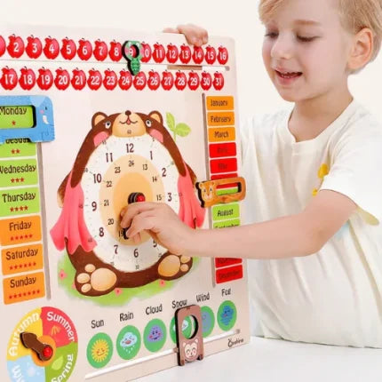 Wooden Calendar Weather Clock | Kids Educational Learning Time & Weather Toy