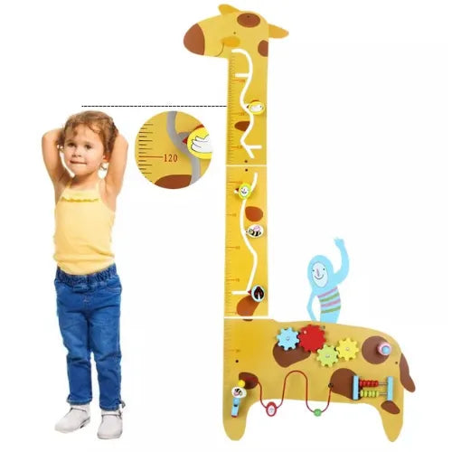 Wooden Activity Puzzle Wall Game Giraffe | Kids Sensory Height Chart Wall Toy