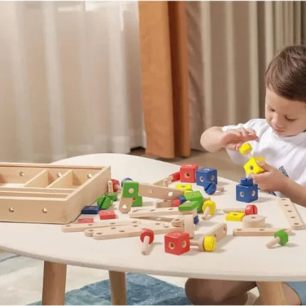 Nuts & Bolts Wooden Construction Set (53-Piece) | Kids STEM Building Toy