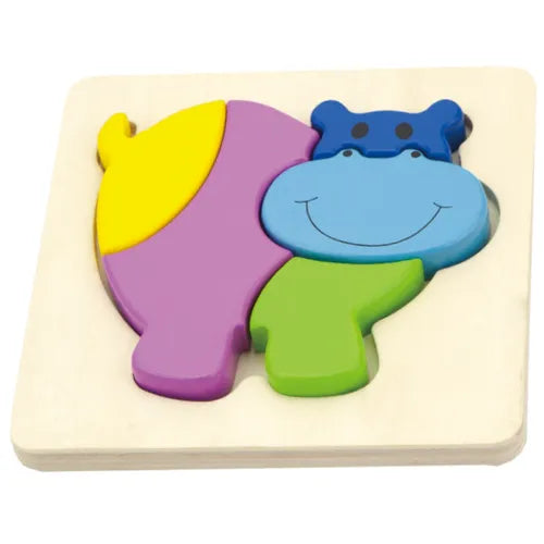 Shape Block Puzzle Hippo | Wooden 4 Piece Puzzle for Kids 18+ Months