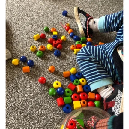 Lacing Beads Big 90 PCS | Wooden Educational Threading Toy for Kids