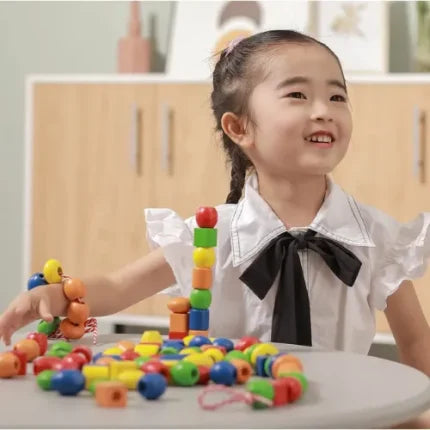 Wooden Lacing Beads Big 30 pcs | Kids Fine Motor Skill Threading Toy Set