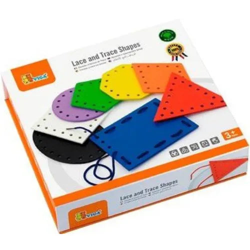Wooden Lace & Trace Shapes | Kids Lacing Educational Fine Motor Toy Set