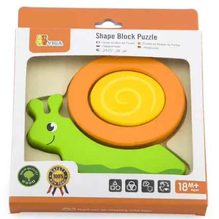 Shape Block Puzzle Snail | Wooden 4 Piece Toddler Learning Puzzle 18+ Months
