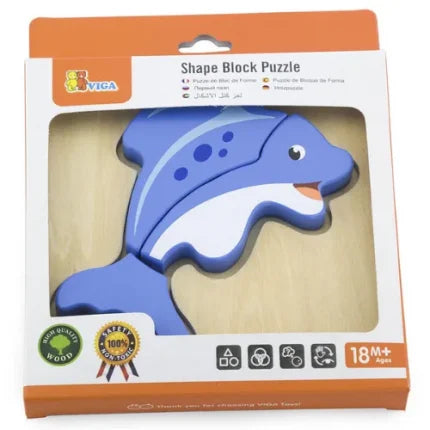 Shape Block Puzzle Fish | Wooden 3 Piece Toddler Learning Puzzle 18+ Months