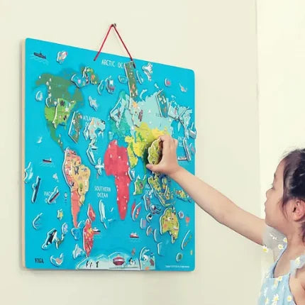 Magnetic World Puzzle + Dry Erase Board | Kids World Map Learning Toy VIGA
