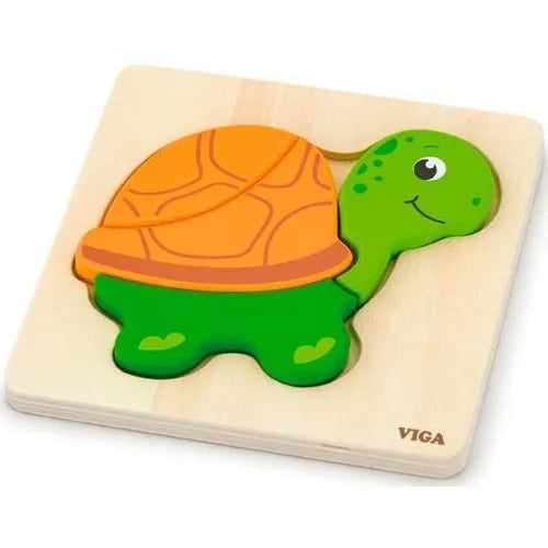 Mini Block Puzzle Turtle | Wooden 4 Piece Puzzle for Toddlers 18+ Months